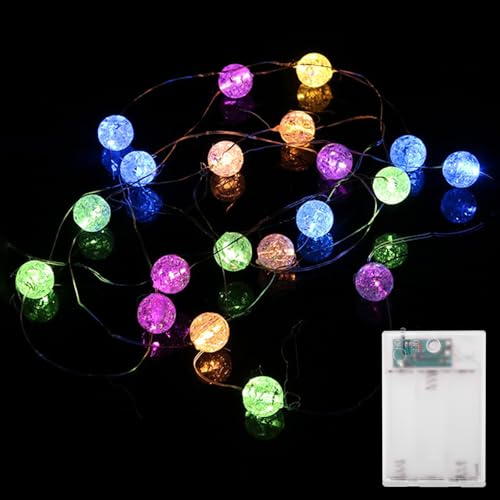 Kaleora Lichterkette Kristallkugeln, 3 Meter, 30 LED Bunte Perlen, Lichterkette Kristall Kugeln Batteriebetrieben, Kristall Crackle Kugeln Lichterketten für Weihnachten, Geburtstag, Party