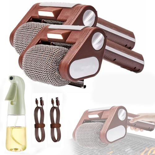 Herramienta de barbacoa recargable inalámbrica, limpiador eléctrico de parrilla, rodillo de alimentación de acero inoxidable de 350 rpm, diseño sin cerdas para acampar al aire libre