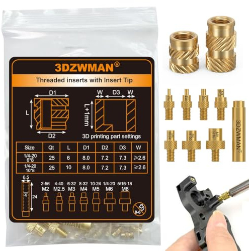 3DZWMAN 50PCS 1/4-20 Threaded Inserts for 3D Printed and Plastic Parts