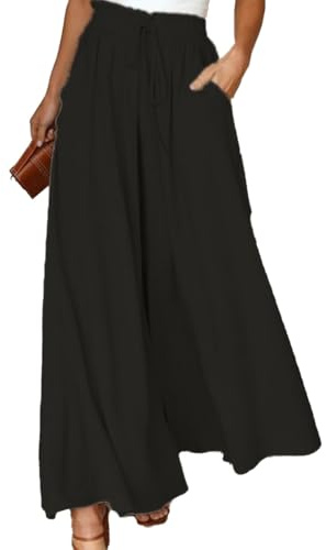 XFSRG Pantalon Fluide Femme Été Chic Ample Large Taille Haute Confortable Élégant pour Toutes Occasions(L)