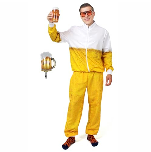 korifejus Bier Anzug 80er Jahre - Retro Kostüm Trainingsanzug, Herren Jogginganzug für Oktoberfest, Motto Party, Fasching, Karneval, Vintage Party-Outfit