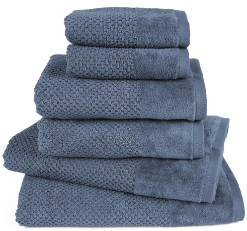 Pure Label Handtuch Set 6tlg 2xDusch 2xHand 2xGäste Jeansblau | 100% Baumwolle, weich & saugstark - Waschbar bis 60∘C, trocknergeeignet