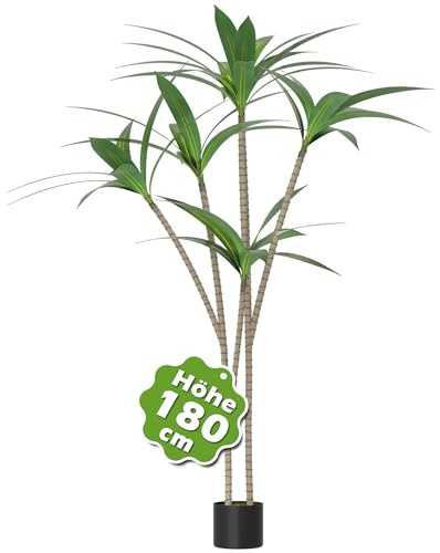 Suusolny Künstlicher Dracaena Fragrans Künstlicher Brasilienischer Eisenbaum Künstliche Pflanzen groß Kunstpflanze im Topf Künstlich Kunstbaum wie echt für Wohnzimmer Zuhause Büro Garten Deko - 180cm