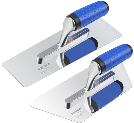 Konvixon 2 Sizes Venetian Plaster Finishing Trowel Set, Trapezoid Blade with Rubber Handle,Polished Stainless Steel Plastering Trowel for Stucco Tadelakt Marmorino & Microcement Decorative Wall Finish