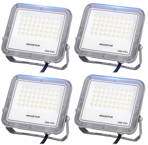 Aigostar Faretto LED Esterno: Proiettore da esterno 30W 6500K- Proiettore da Esterno 2700LM Impermeabile IP65 per Cortile, Giardino, Garage, 4 Pacchi