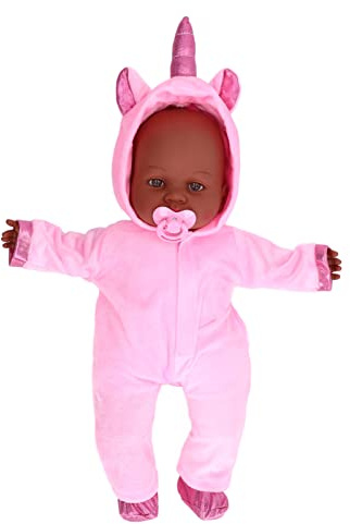 Segrehy Poupée bébé Noire de 16 Pouces en Vinyle Souple, poupée de Simulation avec Combinaison Rose, Chaussettes, Sucette, Jouet éducatif pour Enfants en Bas âge, Cadeau d'anniversaire de