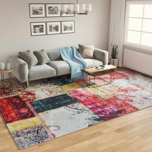 XHNIFBN Waschbarer Orientteppich 400x300 cm, Samt Digitaldruck, rutschfest, geräuschdämmend, Wohn-/Schlafzimmer