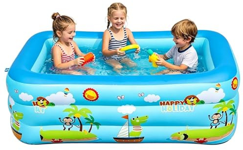 Hauwthg Piscina Hinchable Infantil - Resistente a Rayos UV, Grande, portátil y Plegable | Piscina Infantil Cuadrada - para Clima Caluroso, Jardín Trasero, Jardín, Patio, Césped, Y Parque