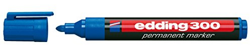 edding 300 permanentmarkörer – blå – 10 pennor – rund spets 1,5–3 mm – vattentät, snabbtorkande – torkbeständig – för kartong, plast, glas, trä, metall, glas