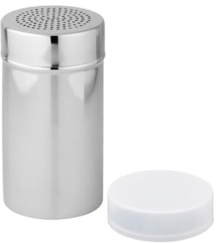 Fackelmann Salero de cocina con tapa y orificios de salida pequeños para sal, pimienta, azúcar, cacao en polvo, en acero inoxidable, Ca. 400ml, 7x7x13cm, 1ud, 42908