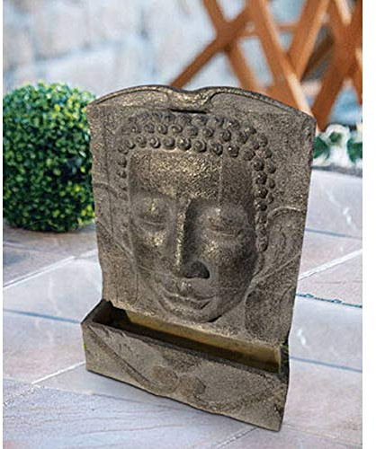 Heissner Garten/Terrassen Brunnen Polystone Buddha, grau