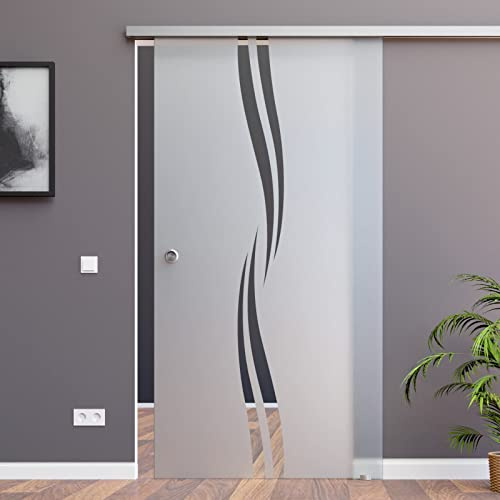 BM2-775-ASE: Schiebetürsystem ESG 775x2050x8mm Dekor M2, Siebdruck; Schienensystem ALU SlimLine SoftClose; Griffmuschel