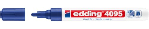 edding 4095 kolmarker – blå – 1 kolpenna – rund spets 2–3 mm – vattenlöslig penna med medium spets för krittalvor, fönster, glas, speglar – flytande kolmärkpennor för opak täckning