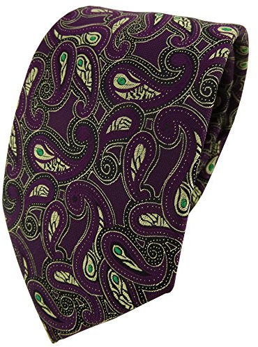 TigerTie Designer cravate en lila doré vert noir Paisley à motifs