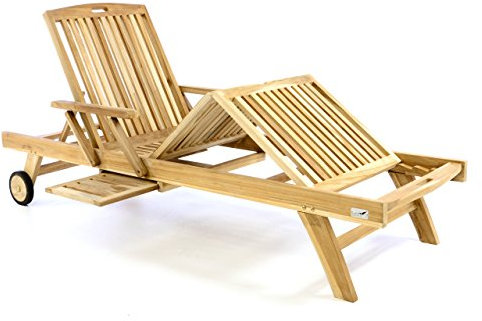 Divero Verstellbare Sonnenliege TENERIFFA aus Teakholz, unbehandelt - Farbe: Natur-Braun
