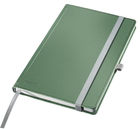 Leitz Style A5 Anteckningsbok rutig, inbunden anteckningsbok 160 sidor, 80 ark, FSC-certifierat 100 g/m² papper, stängning och bokmärke, för kontor och hemmakontor, grön, 44861053