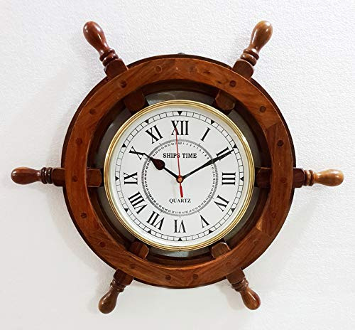 Antique Marine 18 Wooden Ship Wheel Clock Nautical Wall Clock Home Decor