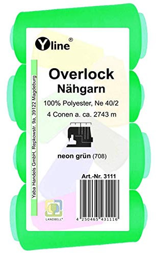 4 Stück Spulen Overlock - Nähgarn, neon grün, a. 2743 m, NE 40/2, 100% Polyester, Nähfaden, Nähmaschinen Garn, (0,01 € / 10 m), 3111