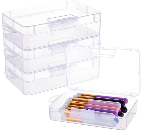 BENECREAT 4 Pack 16x9x4cm Großer durchsichtiger Kunststoffbehälter Durchsichtiger Aufbewahrungsbehälter mit Klappdeckel für kleine Bastelzubehör-Bürobedarfsklammern
