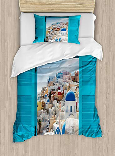 ABAKUHAUS europäisch Bettbezug Set für Einzelbetten, Fenster Alte Fensterläden, Milbensicher Allergiker geeignet mit Kissenbezug, 130 x 200 cm - 70 x 50 cm, Mehrfarbig