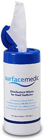 SurfaceMedic Antibacterial Disinfectant Wipes for Hard, Non-Porous Surfaces/Door Handles/Keyboards/Gym Equipment - Effective Against 99.99% Bacteria - 100 Wipes, 5 x 8