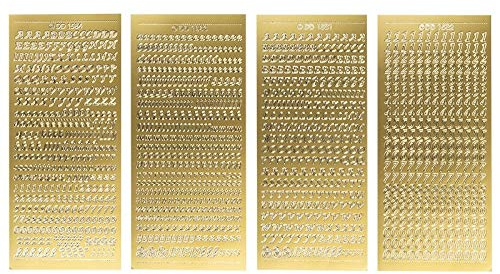 Ideen mit Herz Sticker-Set | 4 Stickerbogen | je 23 cm x 10 cm | Buchstaben & Zahlen | ABC | Groß- und Kleinbuchstaben mit Ziffern und Sonderzeichen | ideal für Kerzen & Grußkarten (gold)