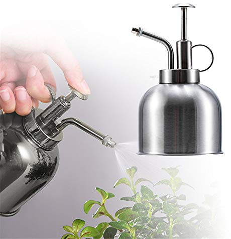 Pulverizador de riego de acero inoxidable, pulverizador de agua de botella de presión de mano para el riego de plantas en casa o la decoración de interiores.