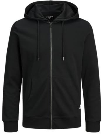 JACK & JONES Jjebasic Sweat Zip Hood Noos Felpa Sportiva con Cappuccio, Nero, M Uomo