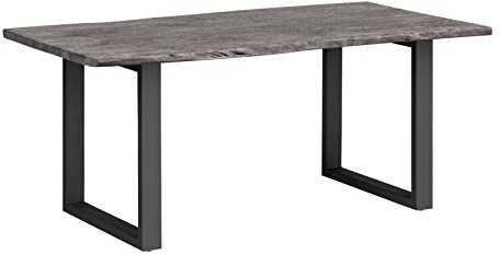Woodkings® Esstisch Bullwer Holz Akazie grau, Metallfuß, Tisch mit Baumkante, Baumtisch, Baumkantentisch, Echtholz modern, Design, Massivholz, Küchentisch, Esszimmermöbel (230 x 100 cm, schwarz)