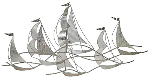 Beliani Elegante Wanddekoration Segelboote silber/weiß Americium