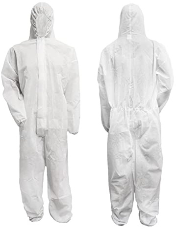 Bohrfux 5 Stück Maleranzug PP Einweganzug Overall mit Kapuze Gr. L-XXXL (wählbar) Polypropylen Schutzanzug 40g/m
