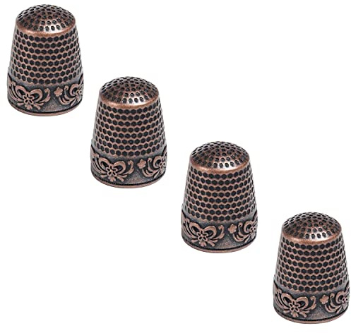 AXEN 4 Pieces Sewing Thimble, Metal Sewing Thimble Finger Protector, Accessories DIY Sewing Tool, Red Bronze