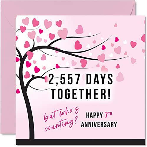 Stuff4 Lustige Kupfer-Jubiläumskarte für Ehefrau oder Ehemann, I Love You | 2557 Days Together, Glückwunschkarte zum 7. Hochzeitstag für Partner, 145 mm x 145 mm Grußkarten für siebte Jahrestage