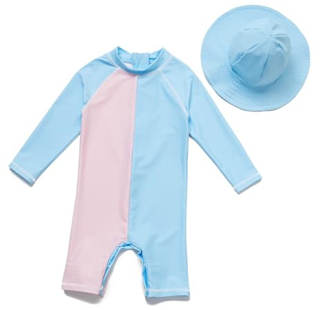 BONVERANO Body Manga Corta bebé niña protección UV 50+(Azul-Rosa,6-9meses…