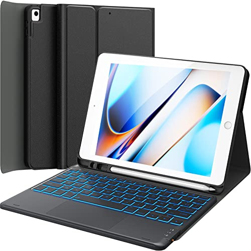 Earto Clavier ipad 10.2 9/8/7eme Generation avec Touchpad, Eclairage 7 Couleurs, 2 Canaux BT, Rechargeable Clavier AZERTY Amovible, Noir
