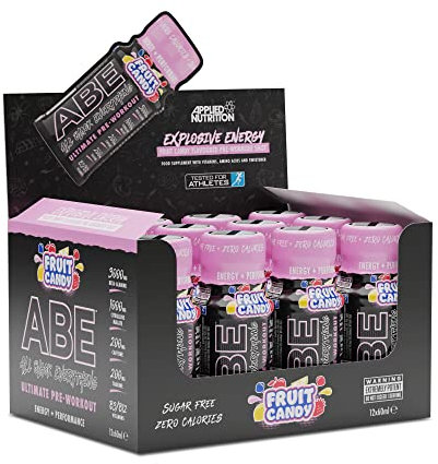 Applied Nutrition ABE Pre Workout Shot - All Black Everything Pre Workout Energy Shots, Physical Performance with Citrulline, Beta Alanine, Caffeine (Box 12 Units x 60ml) (Fruit Candy)