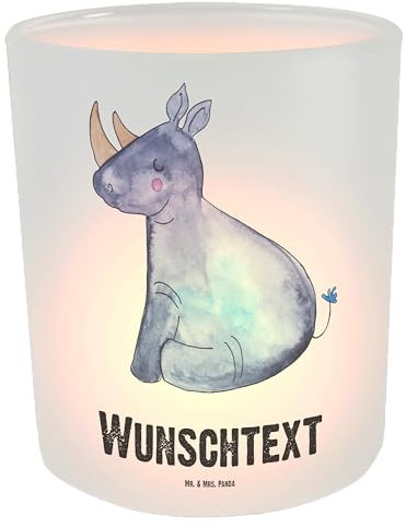 Mr. & Mrs. Panda Personalisiertes Windlicht Einhorn Nashorn - Personalisierte Geschenke, Regenbogen, Kerzengläser, Nashörner, Teelichthalter mit Namen, Zoo, Windglas, Windlichtgläser, Unicorn, Lustig
