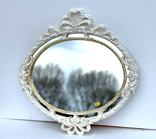 Generisch Wandspiegel Oval Barock Gold Schwarz Weiß-gold Antik Silber Dekorativer Ovalerspiegel Ornament 52 x 50 cm Wanddeko Prunkspiegel c493 (Elfenbein Gold)