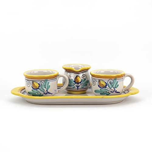 CEAR CERAMICHE – SERVIZIO DA TÈ IN CERAMICA DI CALTAGIRONE | 2 TAZZINE + LATTIERA ARTIGIANALE | DECORATO A MANO, MADE IN ITALY PER CASA E REGALO