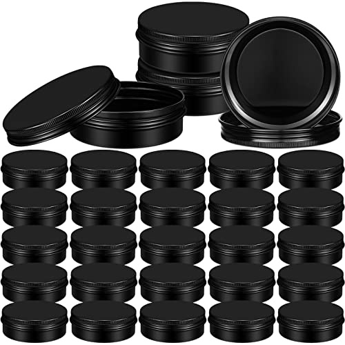 Honeydak 100 Pack 4 oz Aluminum Tins with Lids Metal Containers Screw Top Round Tin Cans for Cosmetic Lip Balm DIY Salves Candles Wax(Black)