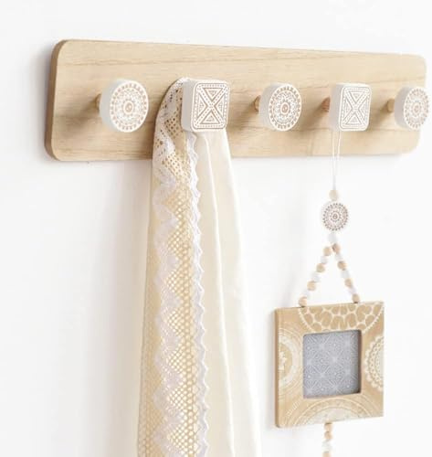 LNGFSH Porte Manteau Mural Bois,Patère Murale,Bois Massif Porte Manteau Salle De Bain,5 Crochets pour Manteaux Veste pour chambre à coucher, cuisine, salon, vestiaire Naturel