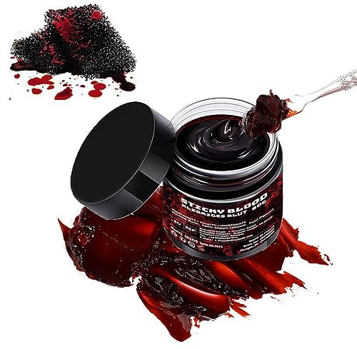 Fake Blood Halloween Kunstblut 60g Wundschorf Krustenblut Geronnenes Blutplasma inkl. 2 Schwamm Verkrustetes Kunstblut for Zombie Vampir Halloween Karneval Fasnacht Halloween SFX Schminke
