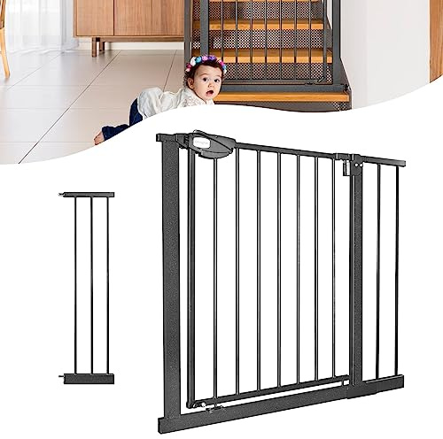 YARDIN Treppenschutzgitter Türschutzgitter Treppengitter Kindergitter Ohne Bohren, Doppelschloss Schutzgitter Klemmgitter für Kinder und Haustiere, 90° Stop, Schließt Automatisch, Schwarz, 85-95 cm