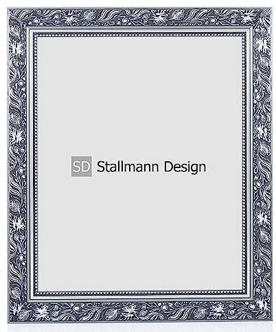 Stallmann Design Bilderrahmen Barockrahmen SWAN | 70x100 cm | Silber | Echtholz-Bilderrahmen antik | 80 andere Größen verfügbar | Fotorahmen aus Holz im Vintagestyle