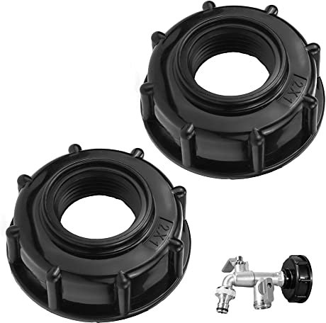 BouGPeng 2 Adaptador IBC 1 Pulgada Adaptador de Tanque IBC Conector Adaptador de Tanque de Agua Grifo de Rosca Gruesa de Plástico S60x6 Depósito IBC Tapa de Adaptador para Manguera Jardín