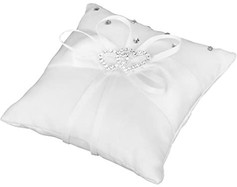 Tiuimk Ringkissen, Herzform, klein, Weiß, ideal für Hochzeitszeremonien, Satin und Kunstperlen