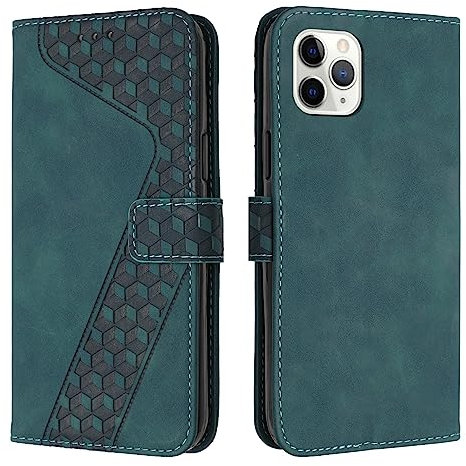 TOHULLE for iPhone 11 Pro Max Case, Premium PU Leather Wallet Case Card Holder Kickstand Magnetic Closure Plaid Pattern Embossed Design Shockproof Flip Folio Case Cover for iPhone 11 Pro Max - Green