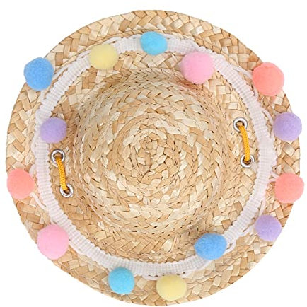 Wnvivi Sombrero de Paja para Mascotas,Sombrero para Mascotas,Sombrero de Paja para Perros Y Gatos de Playa de Verano,Sombrero de Paja para Mascotas de Playa de Verano(L)