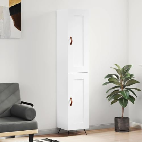 FIRBNUS Hochschrank 34,5x34x180 cm Badschrank schmal Badschrank mit Schublade Highboard Bücherschrank Vitrinenschrank Schrank für Badezimmer, Wohnzimmer, Esszimmer, Büro, Flur Hochglanz-Weiß
