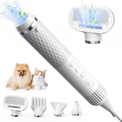 wawofun Asciugacapelli Portatile per Cani 4 in 1 con 4 ugelli, asciugacapelli per Animali Domestici con velocità e Temperatura Regolabili per casa, Viaggi e Campeggio